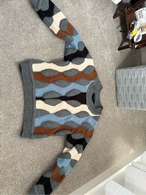 Deluc Multicolor Wave Crewneck Sweater in Gray, Blue, Brown, Cream
